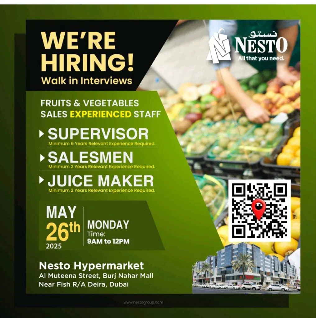 Work and Grow: Nesto Supermarket Jobs Openings in Dubai 2025