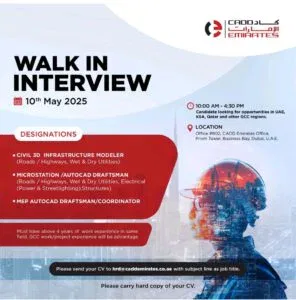 CADD Emirates Walk in Interview in Dubai 2025: Dates, Venues, and Key Details