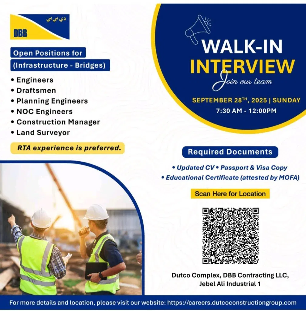 DBB Contracting Walk in Interview in Dubai 2025: Dates, Venues, and Key Details