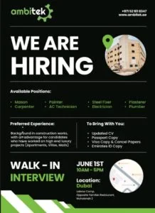 Ambitek Walk in Interview in Dubai 2025: Dates, Venues, and Key Details