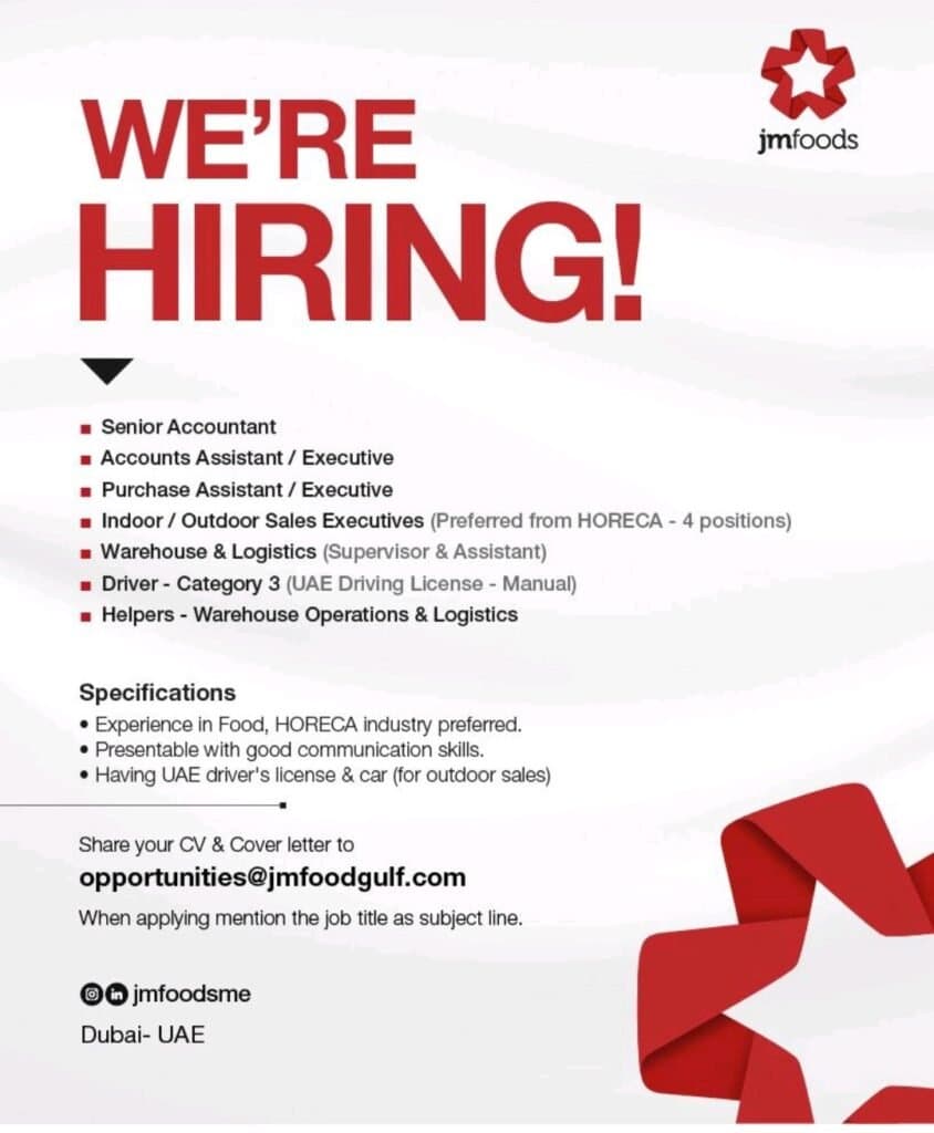 JM Foods Recruitments in Dubai 2025: Dates, Venues, and Key Details 1 JM Foods Recruitments in Dubai 2025: Dates, Venues, and Key Details