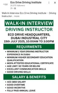 Eco Drive Driving Institute Careers 2025: Dates, Venues, and Key Details
