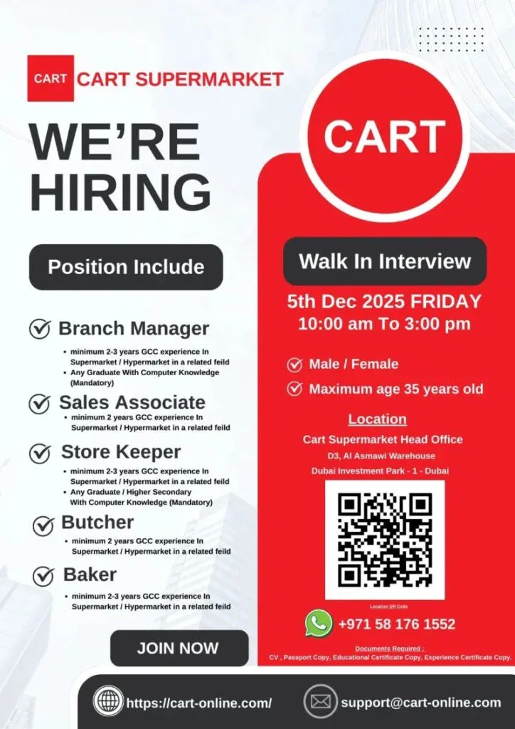 Cart Supermarket Walk in Interviews in Dubai 2025