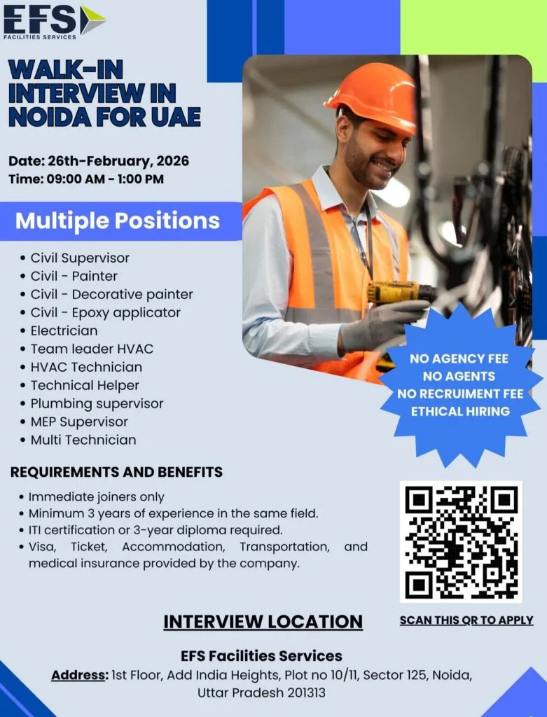 EFS Walk-In Interview in Noida for UAE | 26th February 2026 – Multiple Gulf Jobs 1 EFS