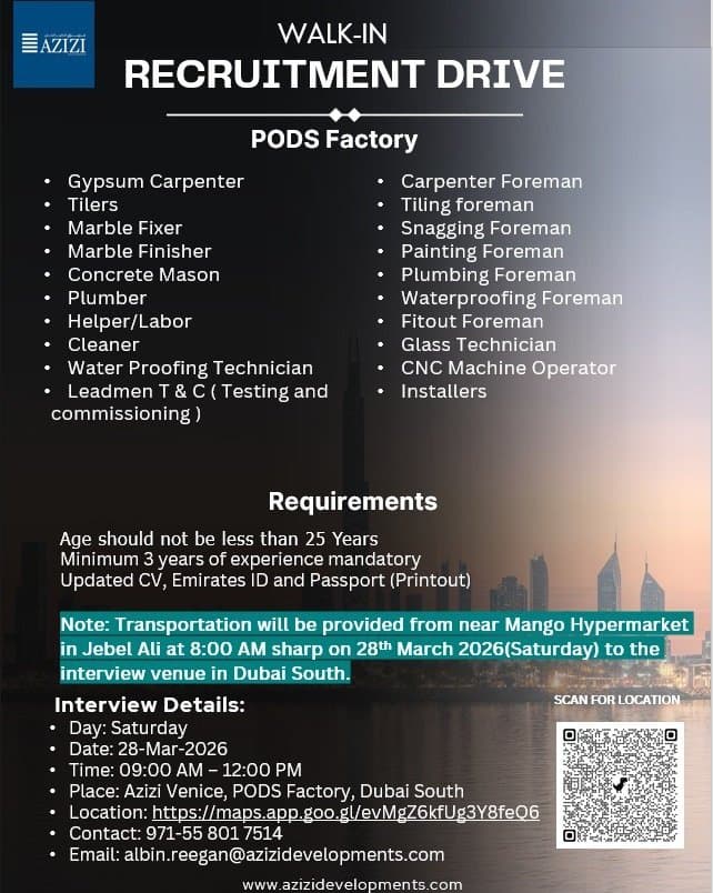 Join the Future of Construction: Walk-In Interviews at POD’s Factory in Dubai 2026