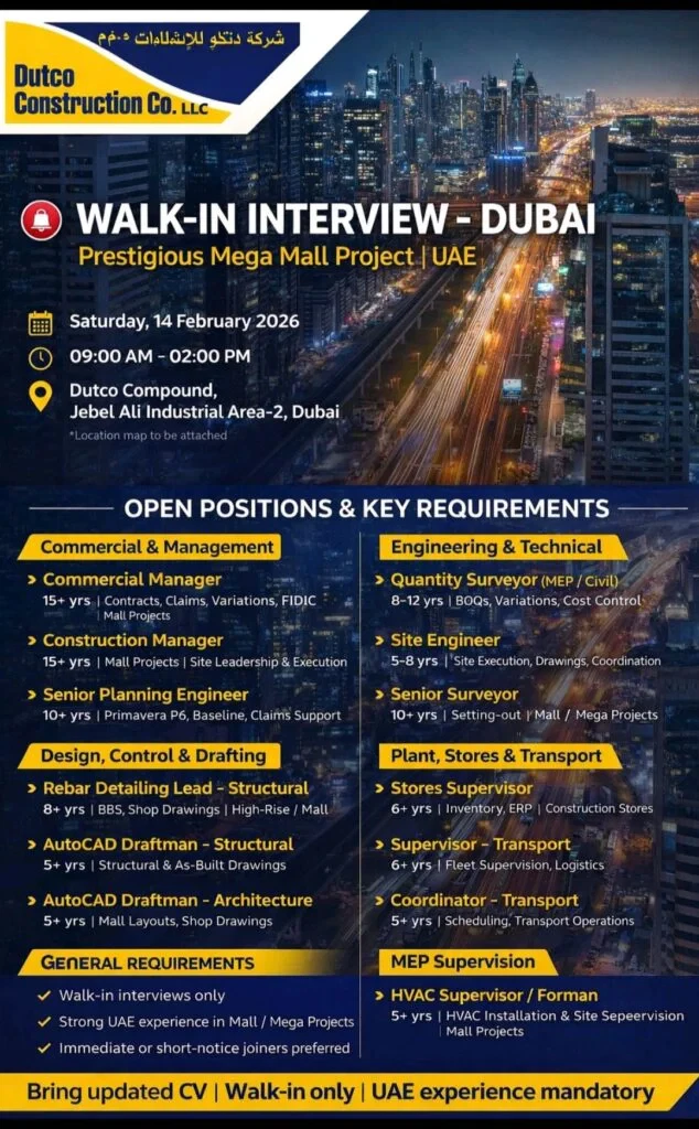 DUTCO Construction Mega Mall Project Walk-In Interviews in Dubai 2026 1 DUTCO Construction Company LLC