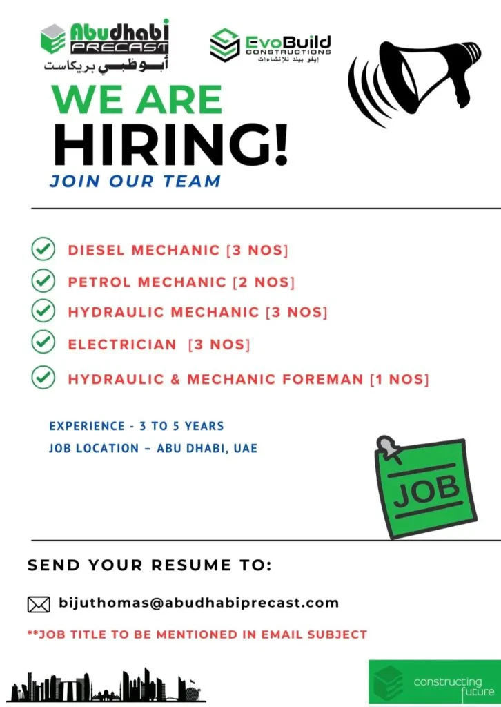 Abu Dhabi Precast LLC is Hiring: Join Our Growing Maintenance Team 2026 1 Abu Dhabi Precast LLC