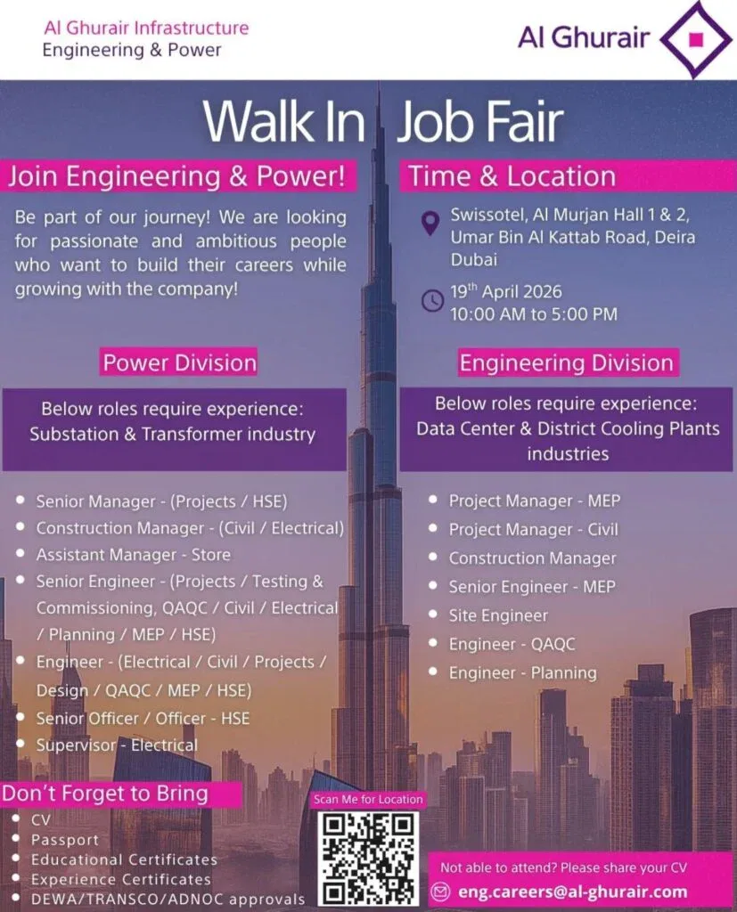 Al Ghurair Infrastructure Walk-in Interview & Job Fair 2026 – Dubai (19th April)