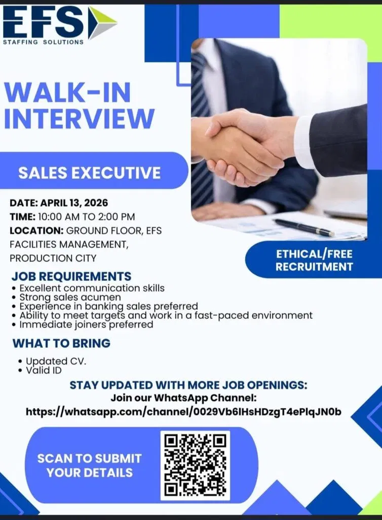 Walk-In Interview for Sales Executive at EFS Facilities Management – April 13, 2026 1 EFS Facilities Management