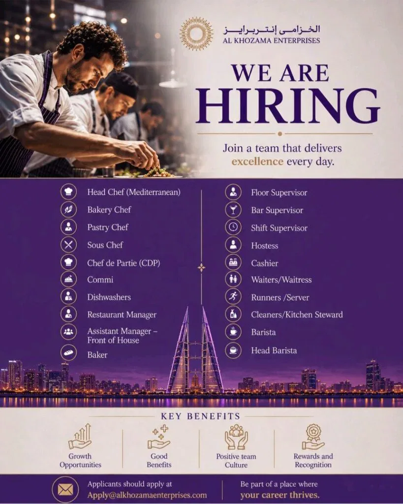 Al Khozama Enterprises Walk-In Interview in Bahrain 2026 – Latest Hospitality Jobs 1 Al Khozama Enterprises