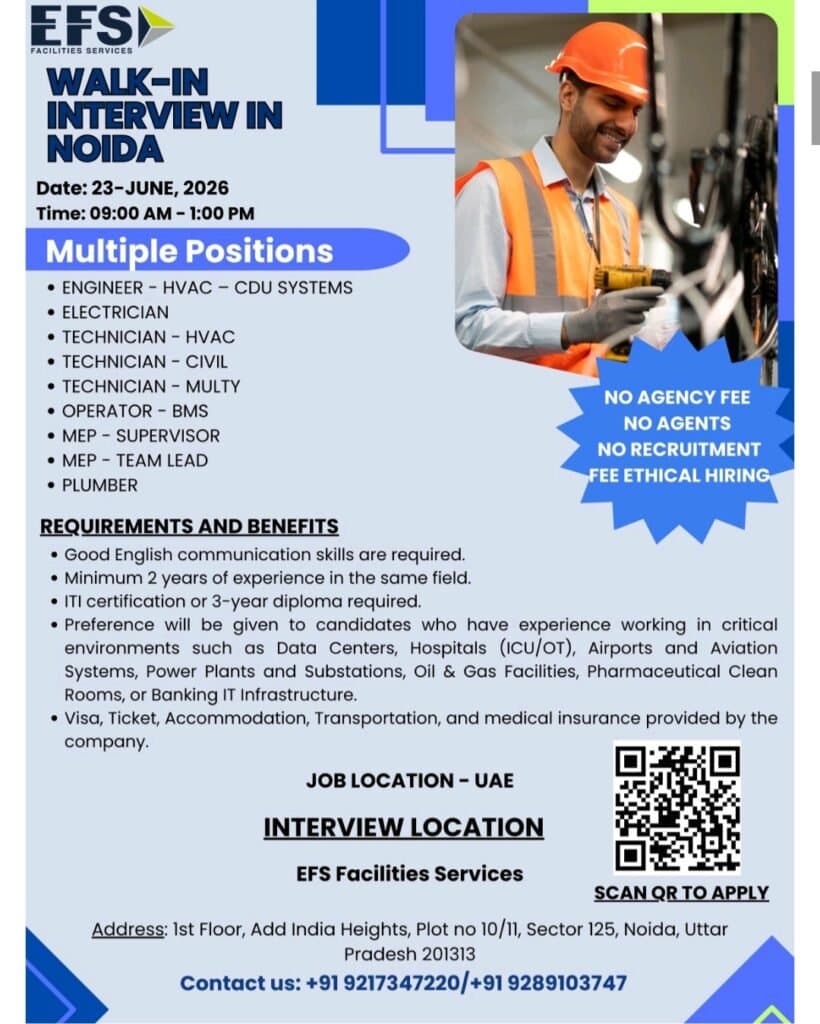 EFS Facilities Services UAE Walk-In Interview 2026 in Noida, Mumbai, Hyderabad & Bengaluru – Multiple Job Vacancies 1 1000691951