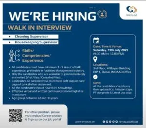 Imdaad Walk-in Interviews Dubai 2025: Dates, Venues, and Vacancies