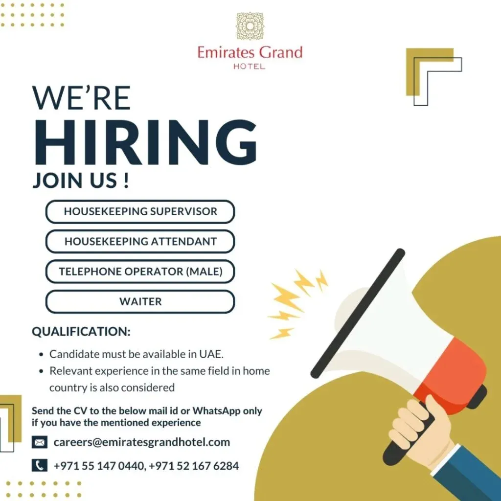 Join the Emirates Grand Hotel Team: A Leader in Dubai’s Hospitality Industry 1 Join the Emirates Grand Hotel Team: A Leader in Dubai’s Hospitality Industry