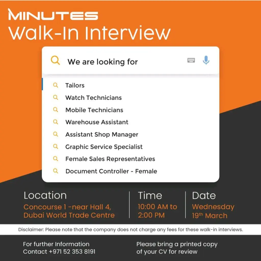 Minutes UAE Latest Interviews 2025: Dates, Venues, and Key Details 1 Minutes UAE Latest Interviews 2025: Dates, Venues, and Key Details