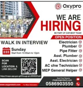 Oxypro Electromechanical Contractors Walk in Interview in Dubai 2025