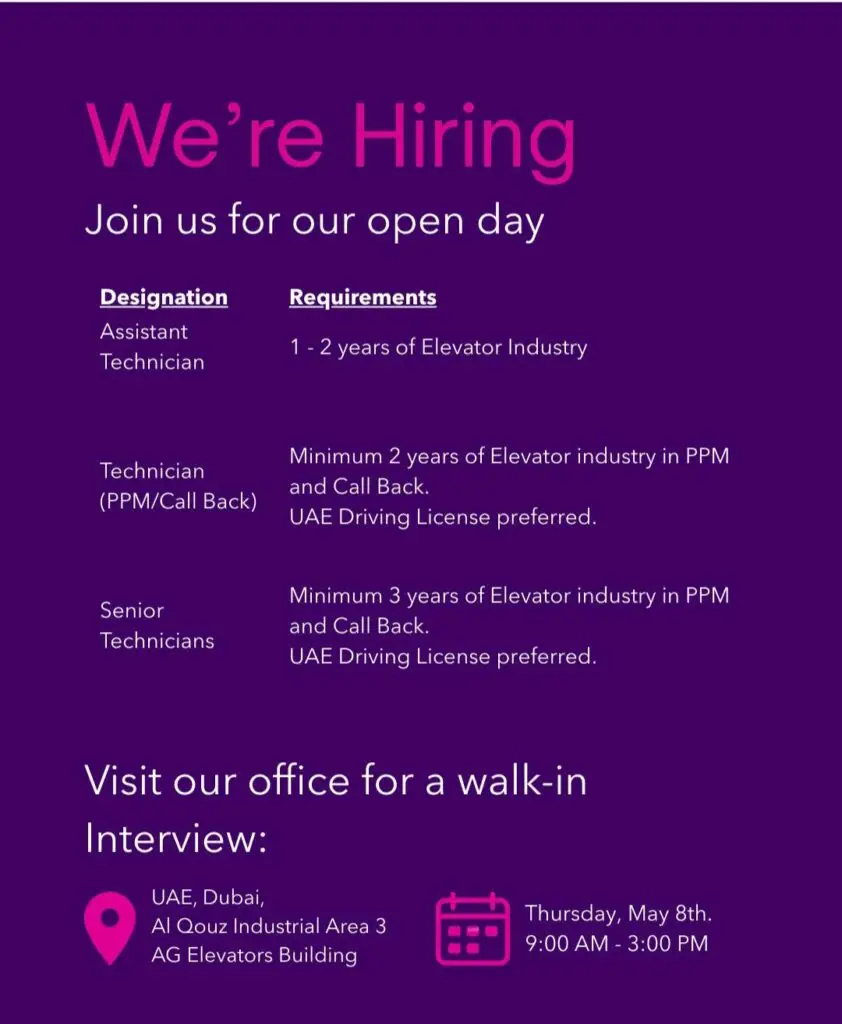 AG ELEVATOR WALK-IN INTERVIEW 2025 : Dates, Venues, and Key Details 1 AG ELEVATOR WALK-IN INTERVIEW 2025 : Dates, Venues, and Key Details