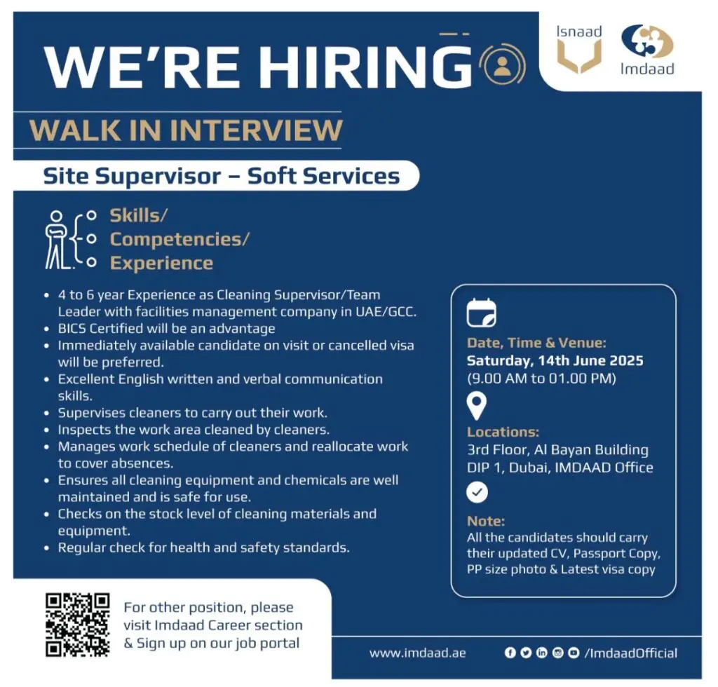 Imdaad Walk-in Interviews Dubai 2025: Dates, Venues, and Vacancies 1 Imdaad Walk-in Interviews Dubai 2025: Dates, Venues, and Vacancies