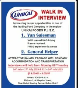 Unikai Foods Jobs In Dubai 2025: Dates, Venues, and Key Details