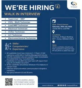 Imdaad Walk-in Interviews Dubai 2025: Dates, Venues, and Vacancies