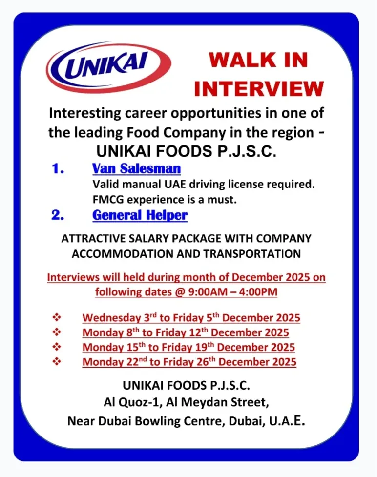 Unikai Foods Jobs In Dubai 2025: Dates, Venues, and Key Details