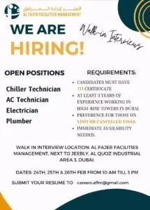 Al Fajer Facilities Walk in Interview in Dubai 2025: Dates, Venues, and Key Details