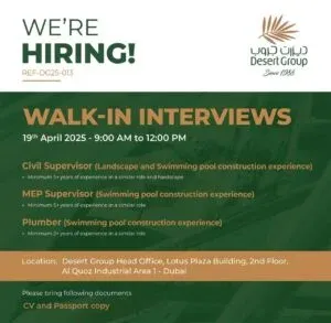 Desert Group Walk in Interview in Dubai 2025: Dates, Venues, and Key Details
