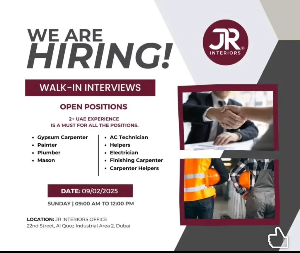 JR Interiors Walk in Interview in Dubai 2025: Dates, Venues, and Key Details 1 JR Interiors Walk in Interview in Dubai 2025: Dates, Venues, and Key Details