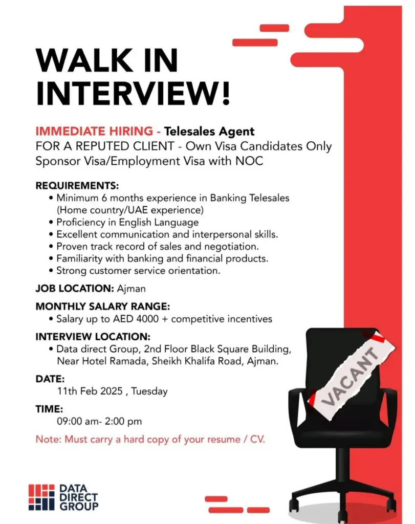 Data Direct Group Walk in Interview in Ajman 2025: Dates, Venues, and Key Details