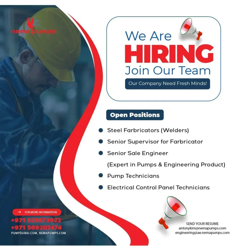 NEMA Pumps International Jobs in Dubai 2025: Dates, Venues, and Key Details 1 NEMA Pumps International Jobs in Dubai 2025: Dates, Venues, and Key Details