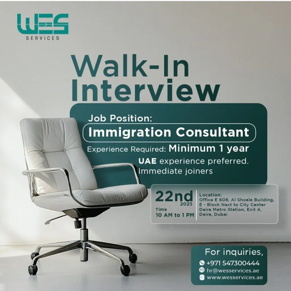 WES Services Walk in Interview in Dubai 2025: Dates, Venues, and Key Details