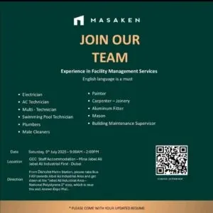 Masaken Open Day Recruitment in Dubai 2025: Dates, Venues, and Key Details 1 Masaken Open Day Recruitment in Dubai 2025: Dates, Venues, and Key Details
