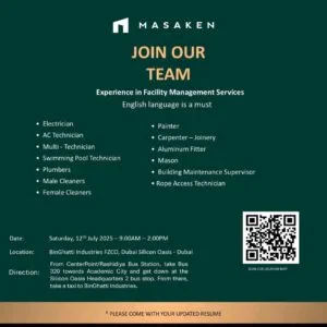 Masaken Open Day Recruitment in Dubai 2025: Dates, Venues, and Key DetailsMasaken Open Day Recruitment in Dubai 2025: Dates, Venues, and Key Details 1 Masaken Open Day Recruitment in Dubai 2025: Dates, Venues, and Key Details