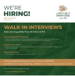 Desert Group Walk in Interview in Dubai 2025: Dates, Venues, and Key Details