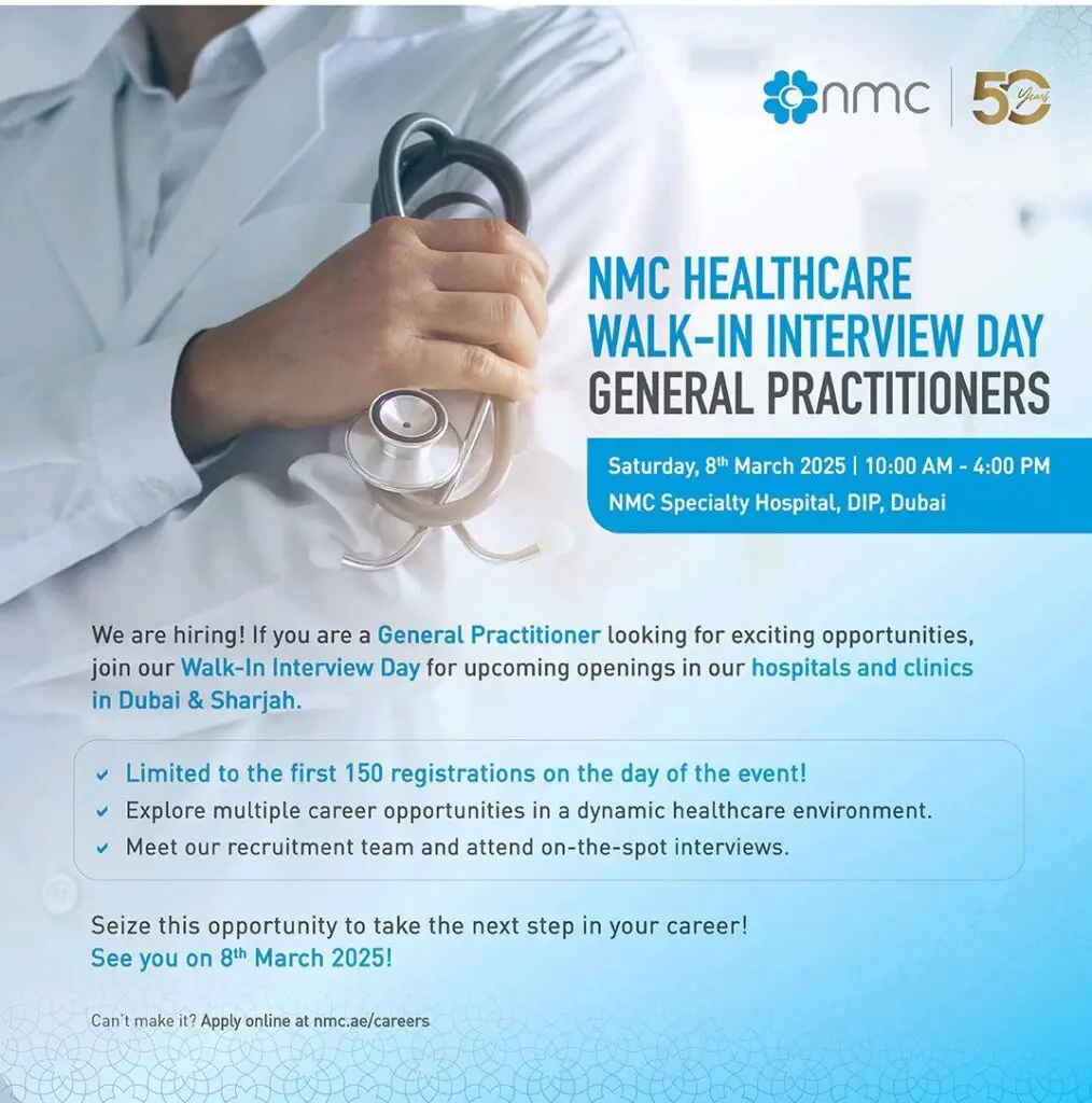 NMC Healthcare Walk in Interview in Dubai 2025: Dates, Venues, and Key Details 3 NMC Healthcare Walk in Interview in Dubai 2025: Dates, Venues, and Key Details