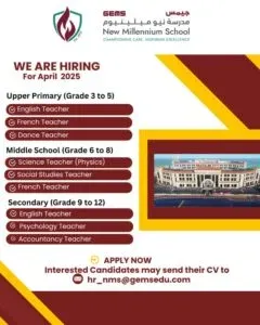 GEMS New Millennium School Careers in Dubai 2025: Dates, Venues, and Key Details 1 GEMS New Millennium School Careers in Dubai 2025: Dates, Venues, and Key Details
