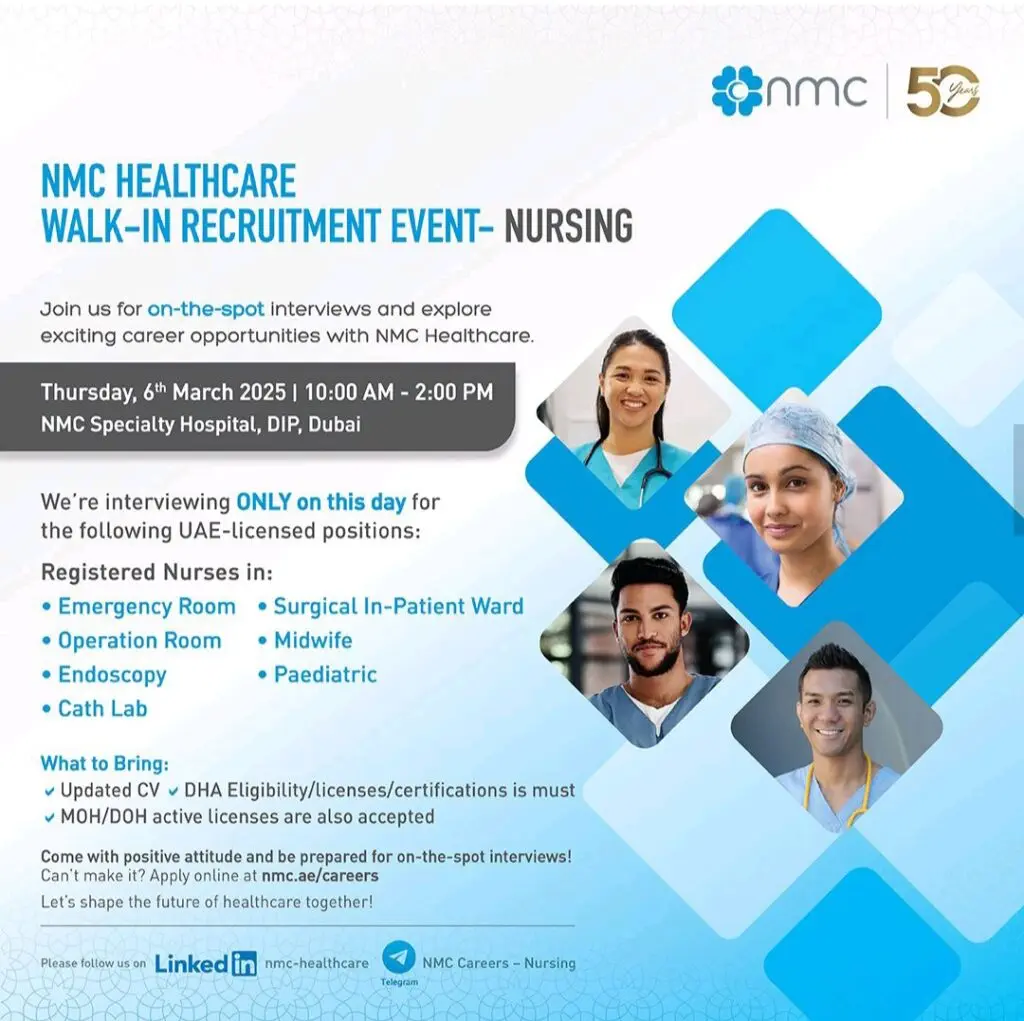 NMC Healthcare Walk in Interview in Dubai 2025: Dates, Venues, and Key Details 1 NMC Healthcare Walk in Interview in Dubai 2025: Dates, Venues, and Key Details