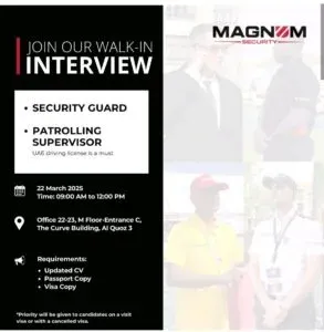 Magnum Security Walk in Interview in Dubai 2025: Dates, Venues, and Key Details