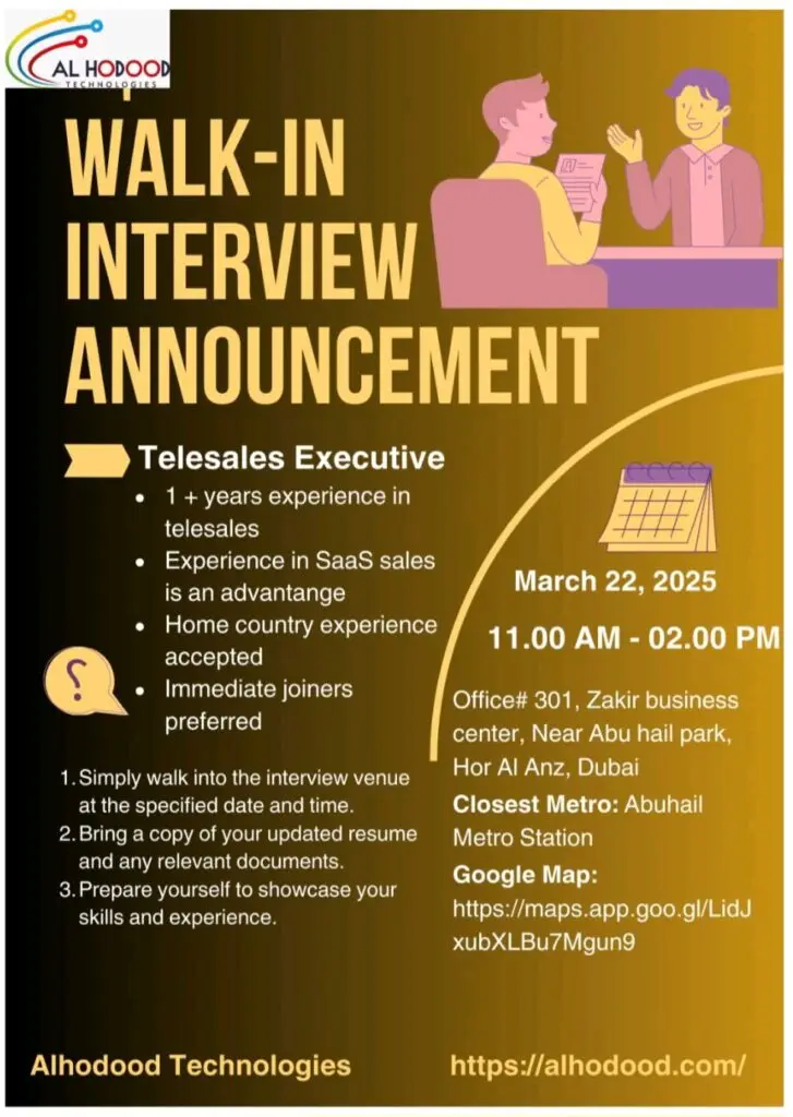 Alhodood Technologies Walk in Interview in Dubai 2025: Dates, Venues, and Key Details