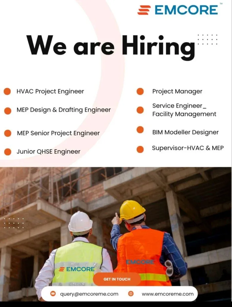 emcore careers, MEP jobs Dubai, HVAC engineer jobs UAE, facility management jobs Dubai, BIM modeller career, electromechanical company jobs, engineering vacancies UAE, apply for jobs in Dubai, EMCORE hiring alert, senior project engineer MEP.