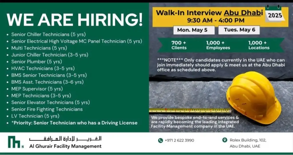 Al Ghurair Facilities Management Careers Walk-in Interview 2025: Dates, Venues, and Key Details 1 Al Ghurair Facilities Management Careers Walk-in Interview 2025: Dates, Venues, and Key Details