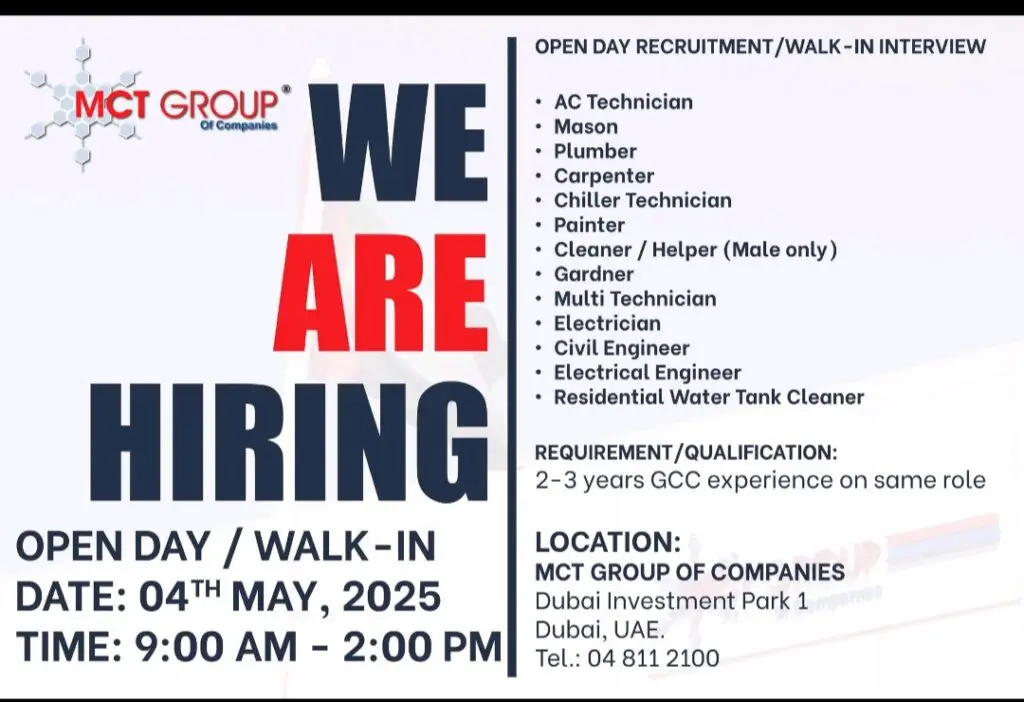 MCT Group of Companies Careers Walk in Interview 2025: Dates, Venues, and Key Details 1 MCT Group of Companies Careers Walk in Interview 2025: Dates, Venues, and Key Details