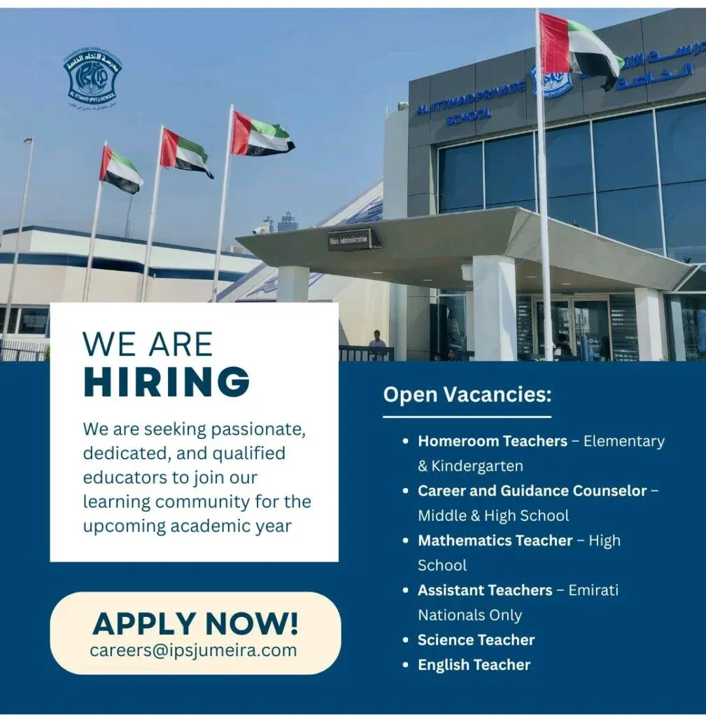 Al Ittihad Private School Jumeira Careers For Teachers 2025: Dates, Venues, and Key Details 1 Al Ittihad Private School Jumeira Careers For Teachers 2025: Dates, Venues, and Key Details