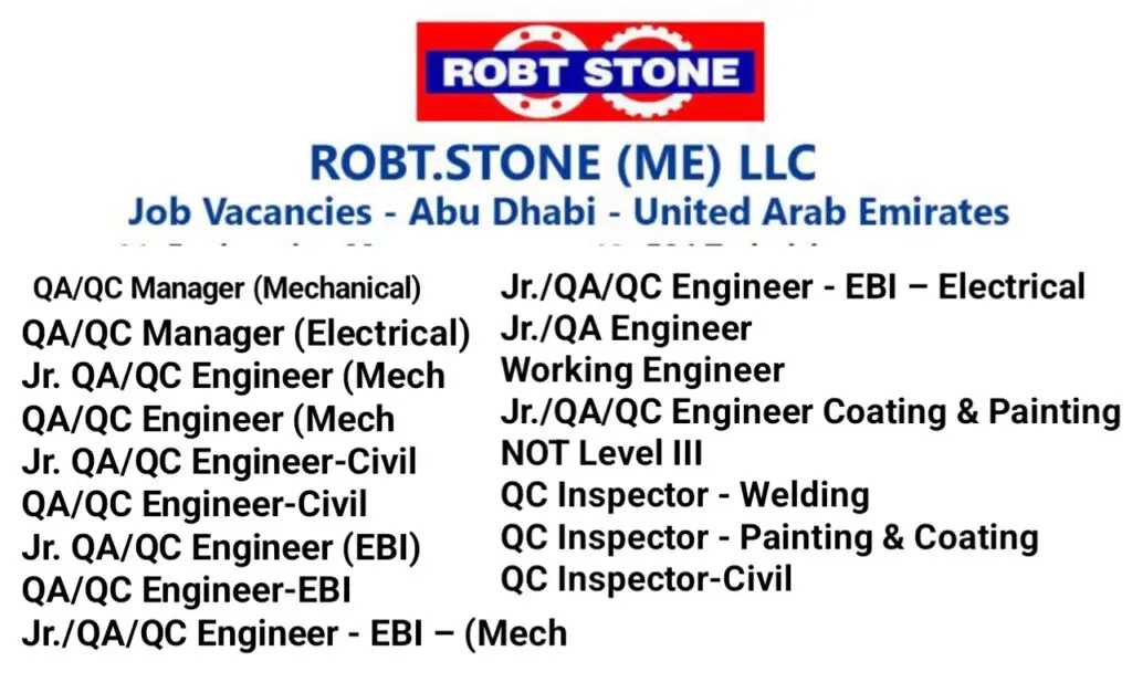 ROBT STONE (ME) LLC Job Vacancies - Abu Dhabi -United Arab Emirates 2025: Dates, Venues, and Key Details 2 ROBT STONE (ME) LLC Job Vacancies - Abu Dhabi -United Arab Emirates 2025: Dates, Venues, and Key Details