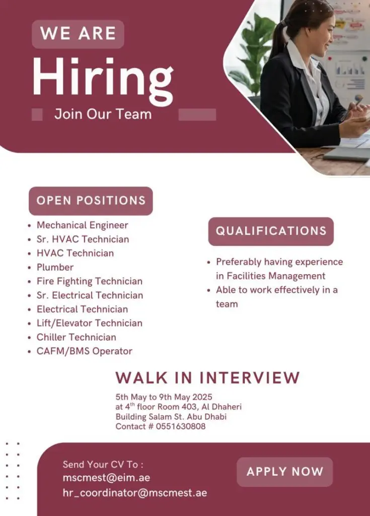 Join Al Mazroui Supplies Contracts and Maintenance Company 2025 Walk-In Interview Drive 1 Join Al Mazroui Supplies Contracts and Maintenance Company 2025 Walk-In Interview Drive