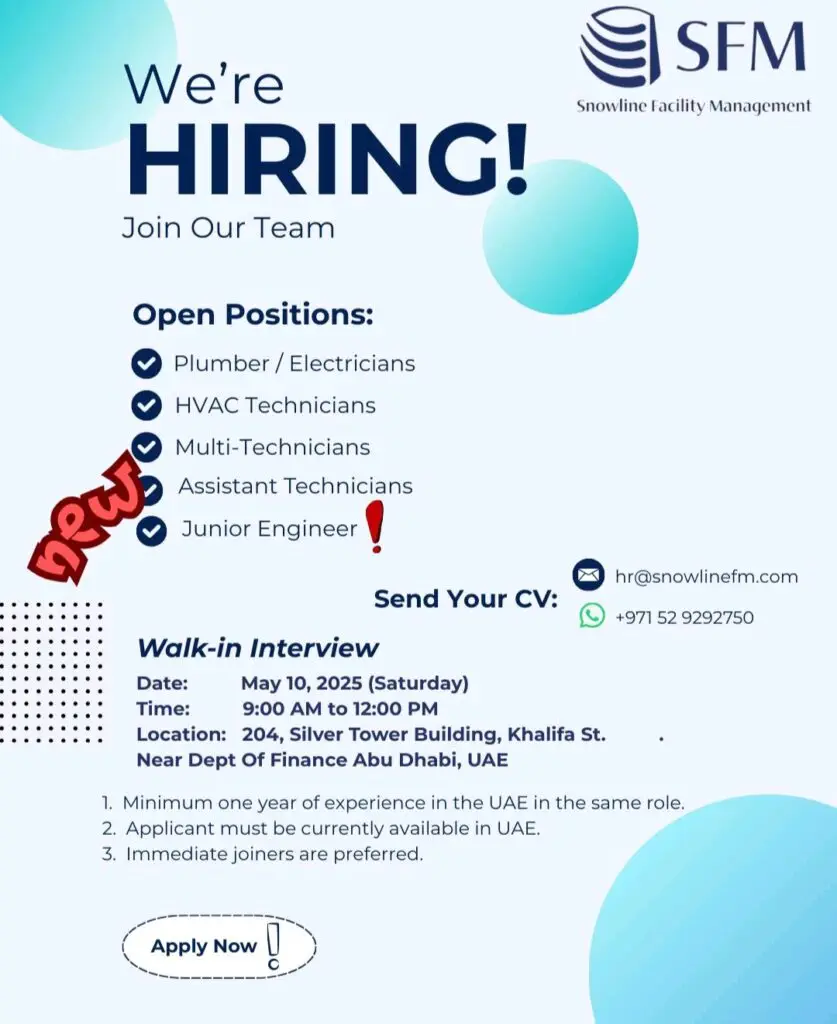 Snowline Walk in Interview in Abu Dhabi 2025: Dates, Venues, and Key Details 1 Snowline Walk in Interview in Abu Dhabi