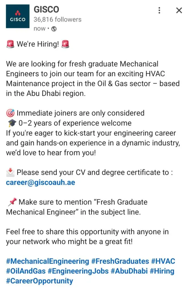 GISCO Jobs | Fresh Graduate Mechanical Engineer 2025 1 GISCO Jobs | Fresh Graduate Mechanical Engineer 2025