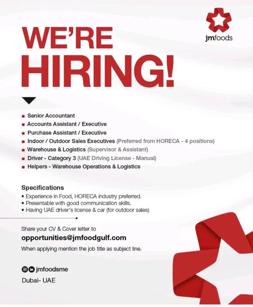 JM Foods Recruitments in Dubai 2025: Dates, Venues, and Key Details 1 JM Foods Recruitments in Dubai 2025: Dates, Venues, and Key Details