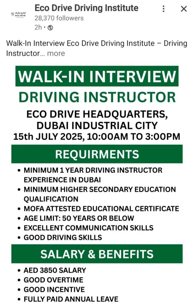 Eco Drive Driving Institute Careers 2025: Dates, Venues, and Key Details 1 Eco Drive Driving Institute Careers 2025: Dates, Venues, and Key Details