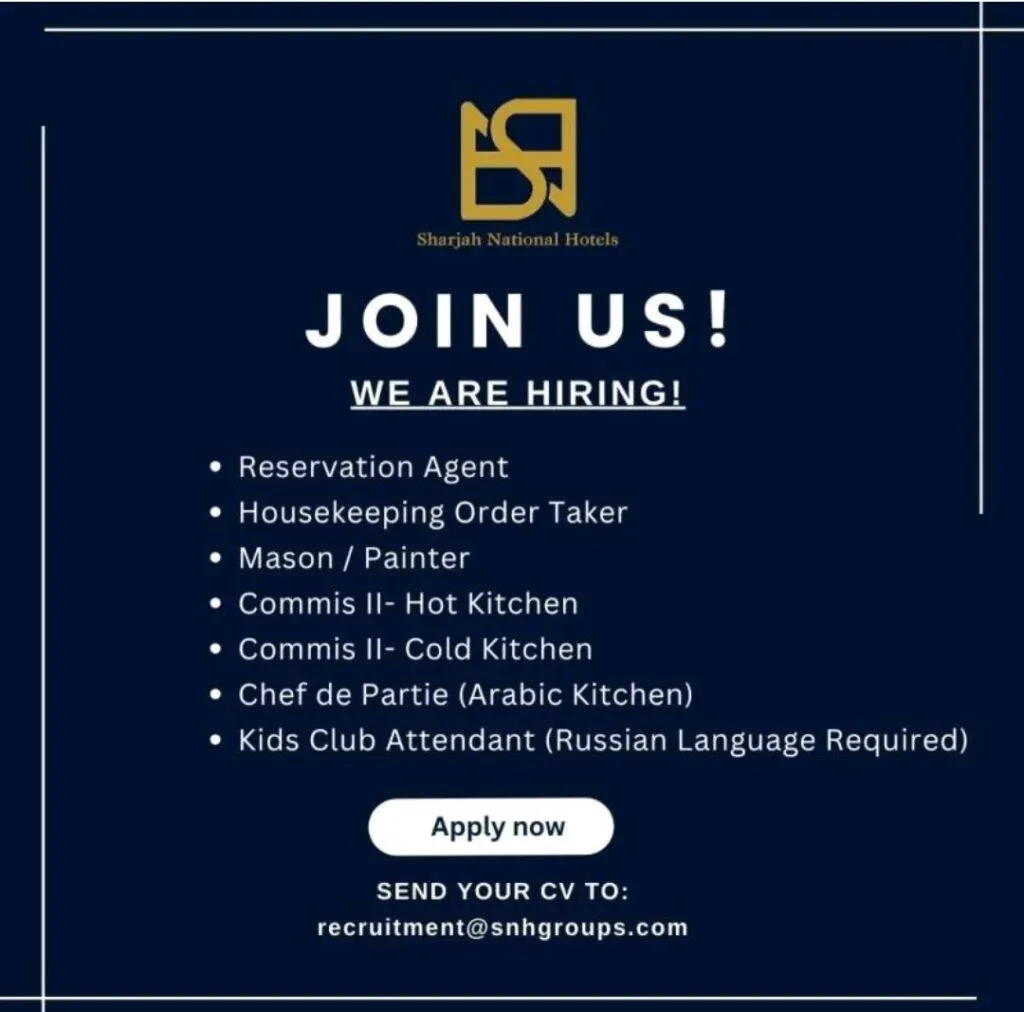 Sharjah National Hotels Jobs In UAE 2025: Dates, Venues, and Key Details 1 Sharjah National Hotels Jobs In UAE 2025: Dates, Venues, and Key Details