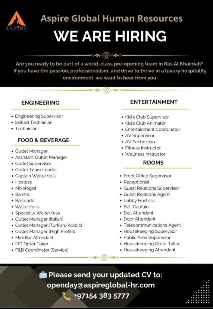 Aspire Global HR is Hiring in Ras Al Khaimah